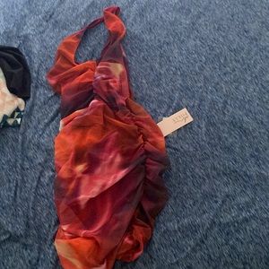 Crossover ruched Mesh mini dress